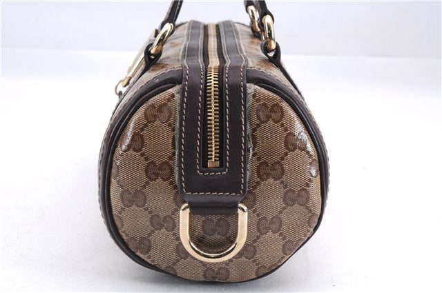 Authentic GUCCI Hysteria GG Crystal Crest Heart Hand Bag PVC Leather Brown 2819E