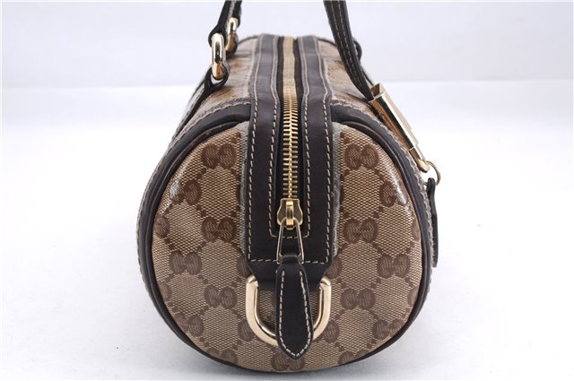 Authentic GUCCI Hysteria GG Crystal Crest Heart Hand Bag PVC Leather Brown 2819E