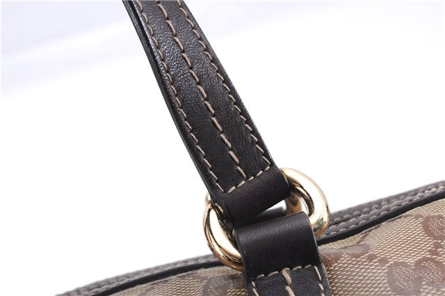 Authentic GUCCI Hysteria GG Crystal Crest Heart Hand Bag PVC Leather Brown 2819E