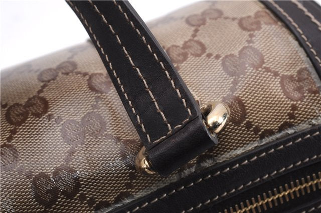 Authentic GUCCI Hysteria GG Crystal Crest Heart Hand Bag PVC Leather Brown 2819E