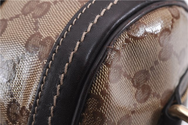 Authentic GUCCI Hysteria GG Crystal Crest Heart Hand Bag PVC Leather Brown 2819E