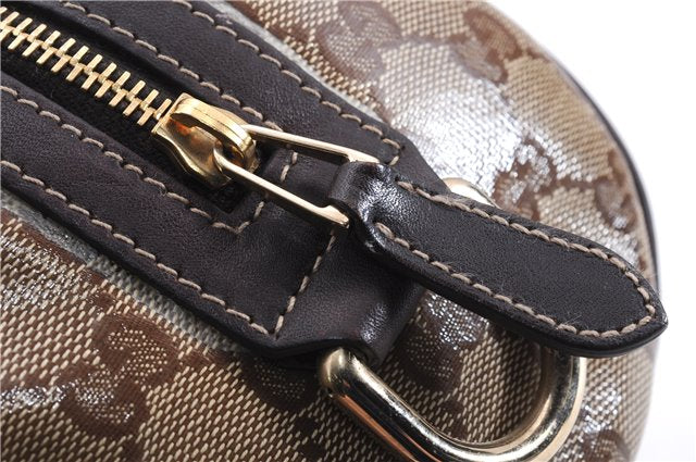 Authentic GUCCI Hysteria GG Crystal Crest Heart Hand Bag PVC Leather Brown 2819E