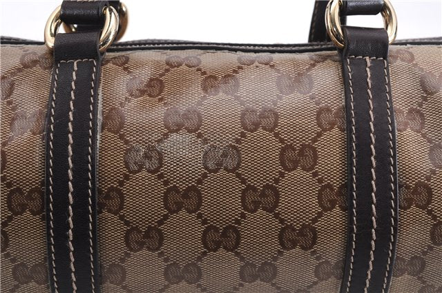 Authentic GUCCI Hysteria GG Crystal Crest Heart Hand Bag PVC Leather Brown 2819E