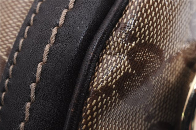 Authentic GUCCI Hysteria GG Crystal Crest Heart Hand Bag PVC Leather Brown 2819E