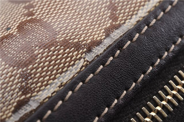 Authentic GUCCI Hysteria GG Crystal Crest Heart Hand Bag PVC Leather Brown 2819E