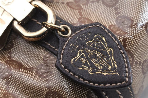 Authentic GUCCI Hysteria GG Crystal Crest Heart Hand Bag PVC Leather Brown 2819E