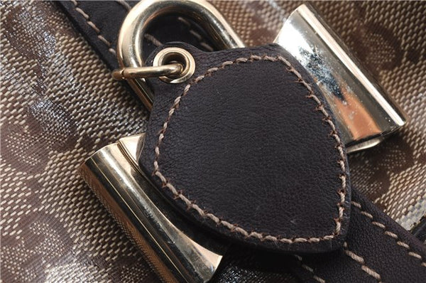 Authentic GUCCI Hysteria GG Crystal Crest Heart Hand Bag PVC Leather Brown 2819E