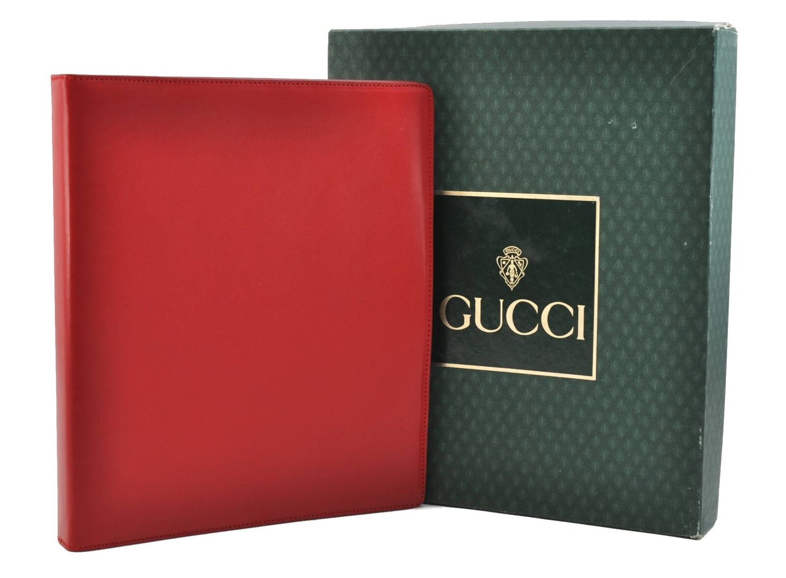 Authentic GUCCI Note Ring Binder Desk Organizer Leather Red Box 2823B