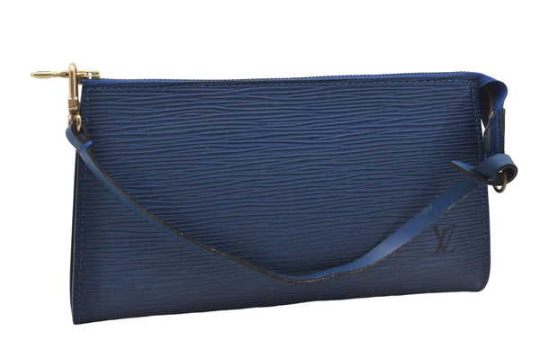 Authentic Louis Vuitton Epi Pochette Accessoires Pouch Blue M52945 LV 2825D