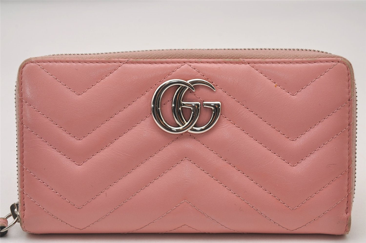 Authentic GUCCI GG Marmont Double G Long Wallet Purse Leather 443123 Pink 2825I