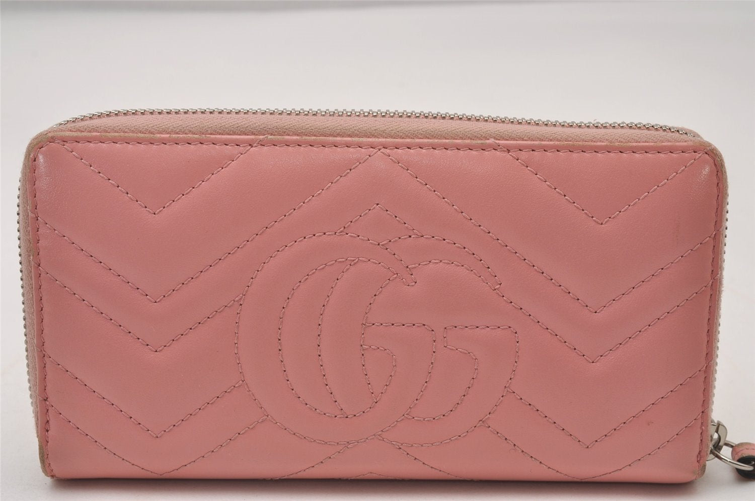 Authentic GUCCI GG Marmont Double G Long Wallet Purse Leather 443123 Pink 2825I