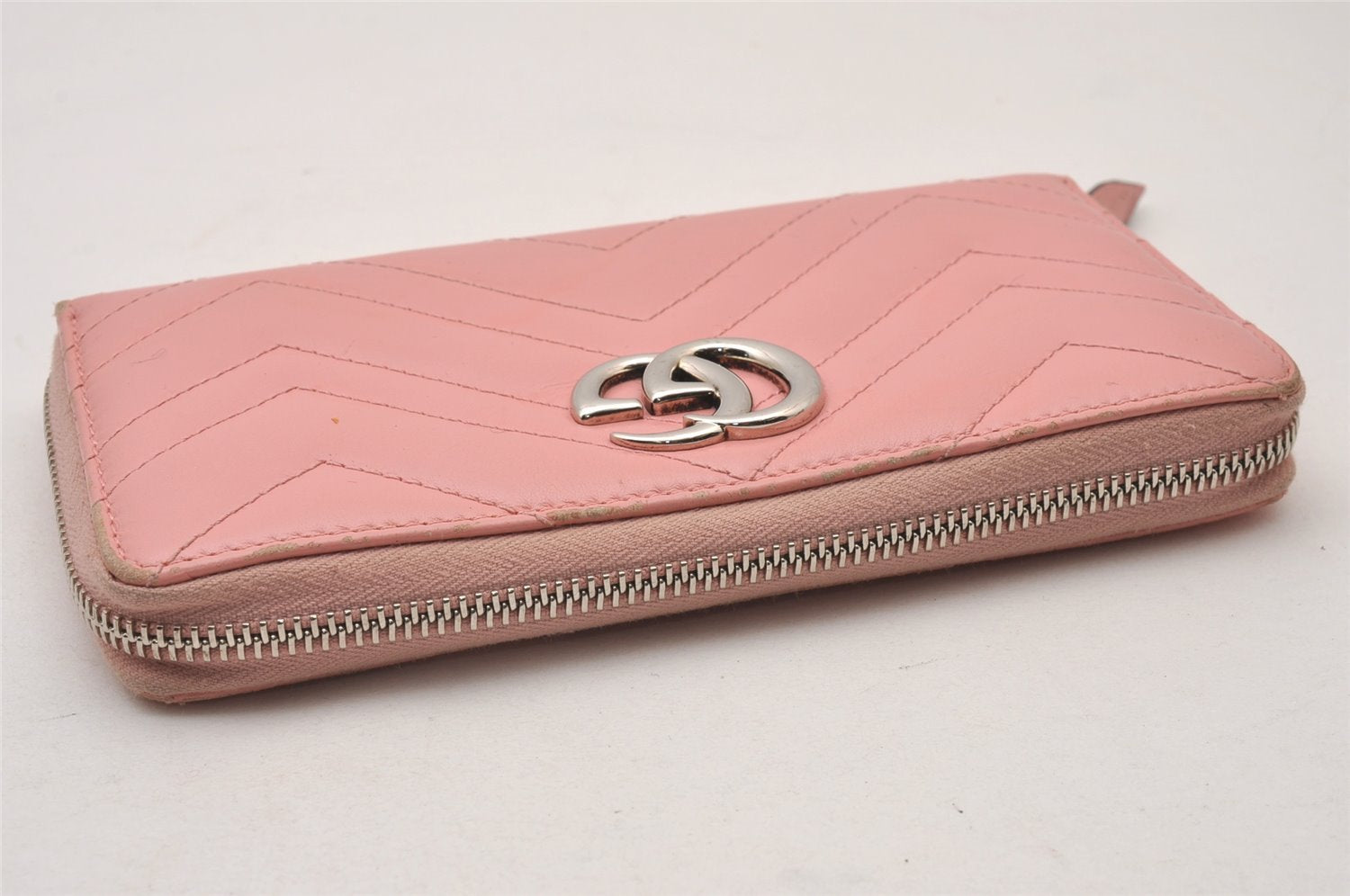 Authentic GUCCI GG Marmont Double G Long Wallet Purse Leather 443123 Pink 2825I