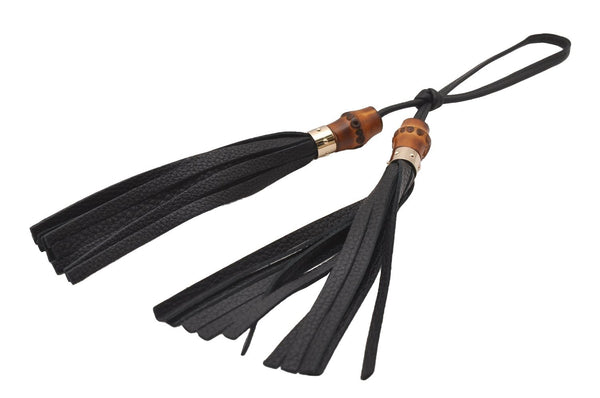 Authentic GUCCI Bamboo Tassel Vintage Bag Charm Leather Black 2828I