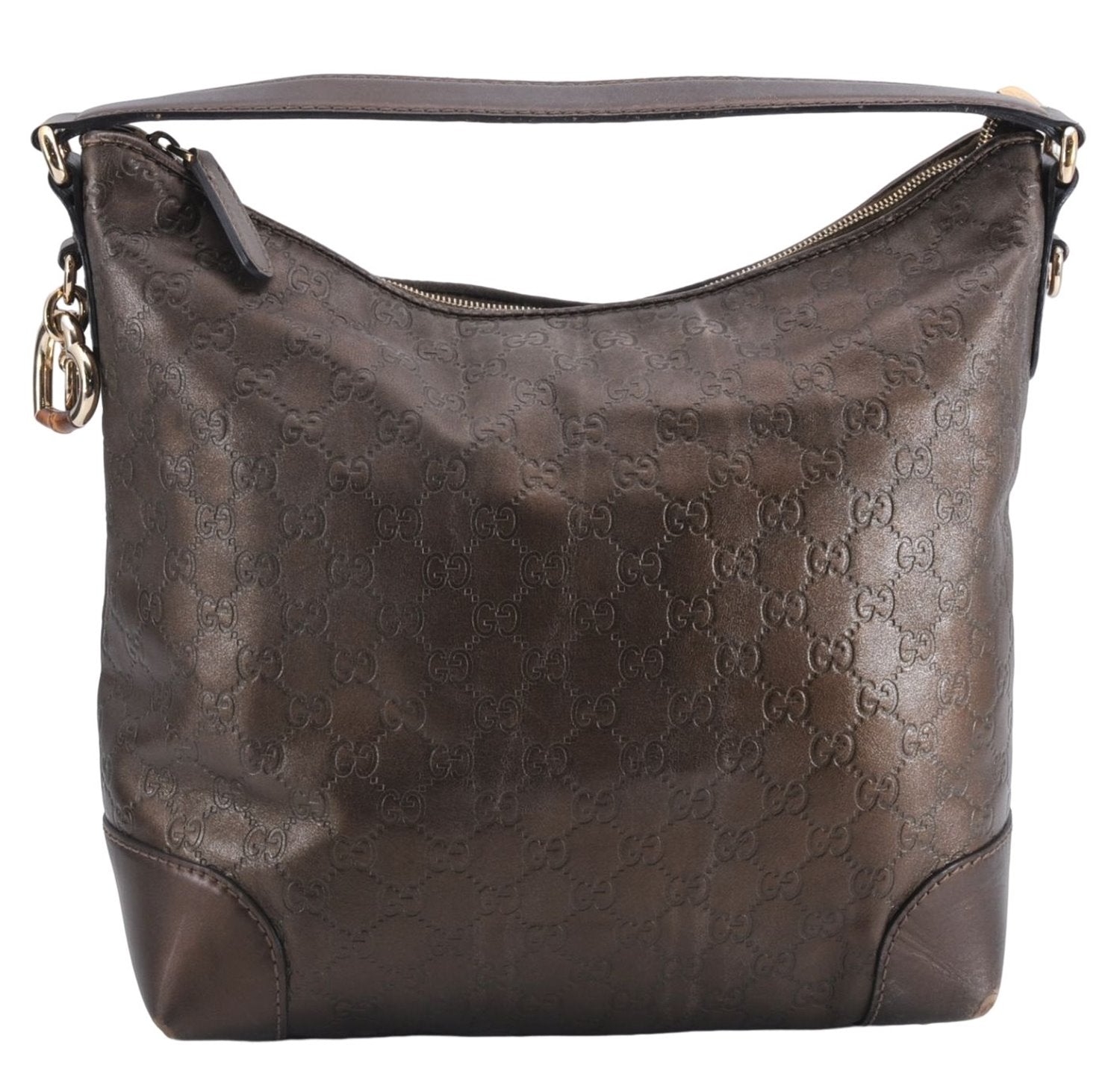 Authentic GUCCI Guccissima Heart Bit Shoulder Bag GG Leather 269958 Brown 2830E