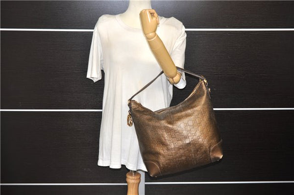 Authentic GUCCI Guccissima Heart Bit Shoulder Bag GG Leather 269958 Brown 2830E