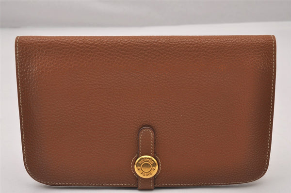 Authentic HERMES Dogon GM Leather Long Wallet Purse Brown 2830I