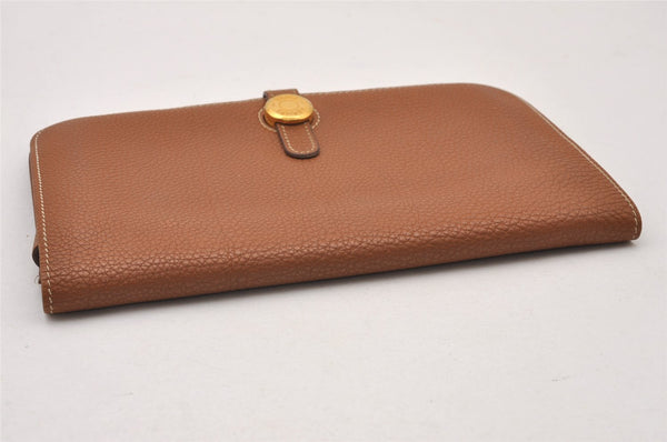 Authentic HERMES Dogon GM Leather Long Wallet Purse Brown 2830I