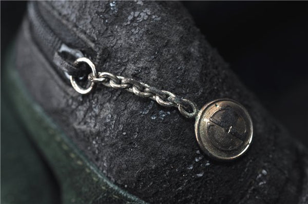 Authentic GUCCI Vintage Tote Hand Bag Suede Leather Green Junk 2831E