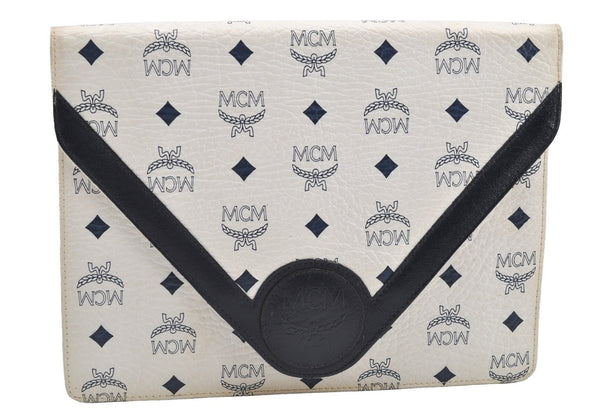 Authentic MCM Vintage Leather 2Way Shoulder Clutch Bag Purse White 2834I