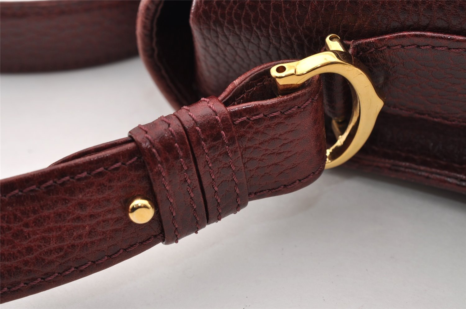 Authentic Cartier Must de Cartier Leather Shoulder Cross Bag Bordeaux Red 2835I