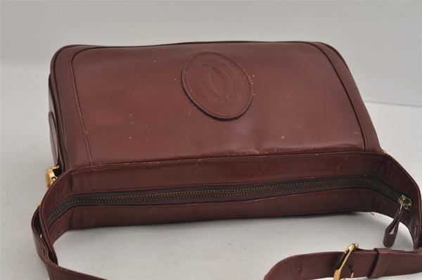 Authentic Cartier Must de Cartier Leather Shoulder Bag Bordeaux Red 2836I