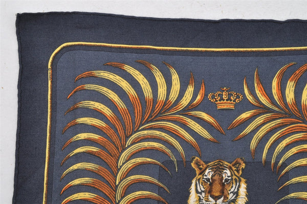 Authentic HERMES Petit Carre 40 Scarf "TIGRE ROYAL" Cashmere Silk Navy 2838I