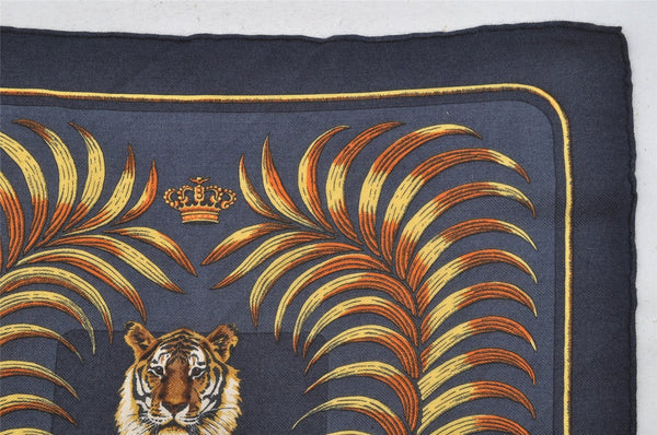 Authentic HERMES Petit Carre 40 Scarf "TIGRE ROYAL" Cashmere Silk Navy 2838I