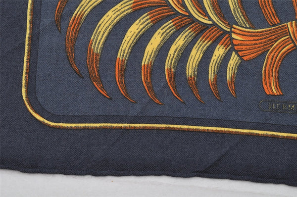 Authentic HERMES Petit Carre 40 Scarf "TIGRE ROYAL" Cashmere Silk Navy 2838I