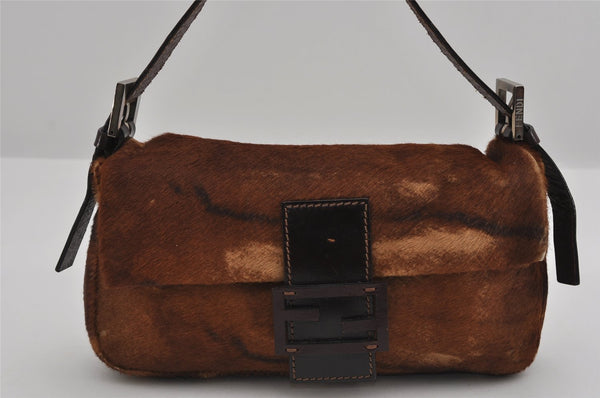 Authentic FENDI Mamma Baguette Shoulder Hand Bag Unborn Calf Leather Brown 2840I