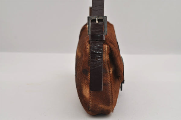 Authentic FENDI Mamma Baguette Shoulder Hand Bag Unborn Calf Leather Brown 2840I