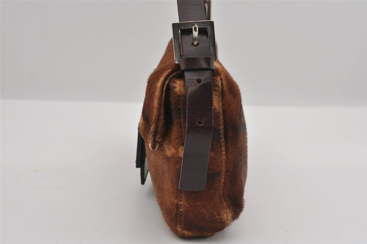 Authentic FENDI Mamma Baguette Shoulder Hand Bag Unborn Calf Leather Brown 2840I