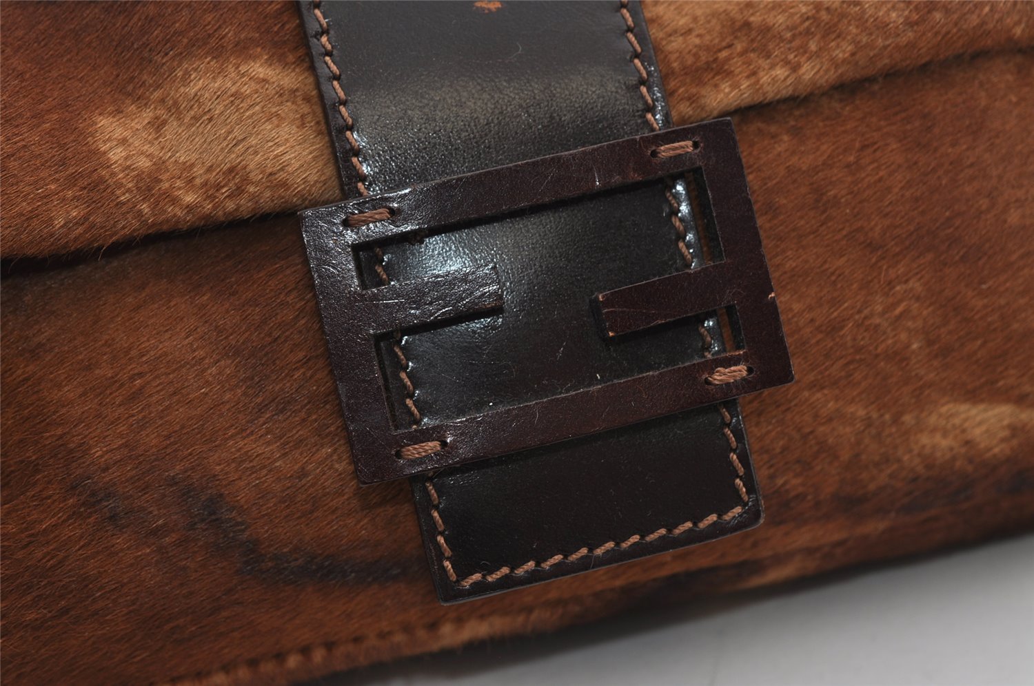 Authentic FENDI Mamma Baguette Shoulder Hand Bag Unborn Calf Leather Brown 2840I