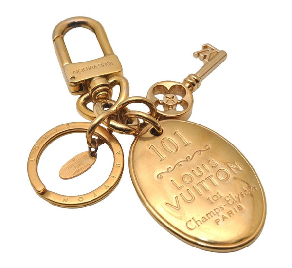 Authentic Louis Vuitton Porte Cles Maison Charm Key Ring Gold M65086 LV 2842I