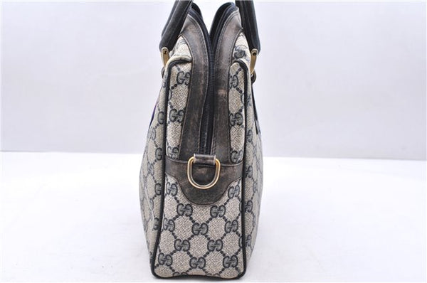 Authentic GUCCI Sherry Line 2Way Hand Bag GG PVC Leather Navy Junk 2844E