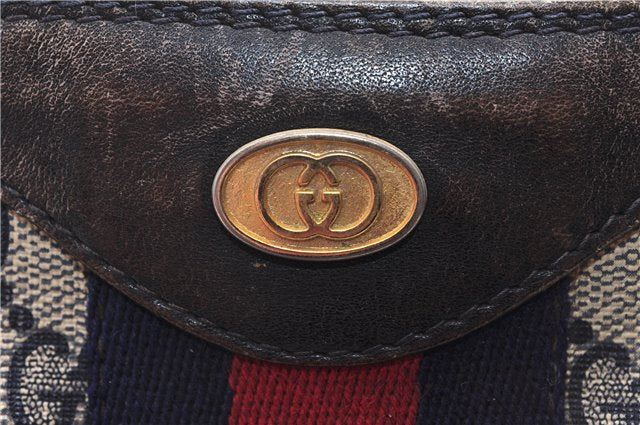 Authentic GUCCI Sherry Line 2Way Hand Bag GG PVC Leather Navy Junk 2844E