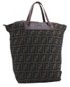 Authentic FENDI Zucca Vintage Tote Hand Bag Nylon Leather Brown 2845E