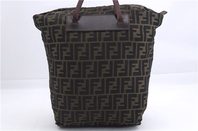 Authentic FENDI Zucca Vintage Tote Hand Bag Nylon Leather Brown 2845E