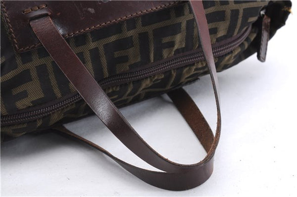 Authentic FENDI Zucca Vintage Tote Hand Bag Nylon Leather Brown 2845E