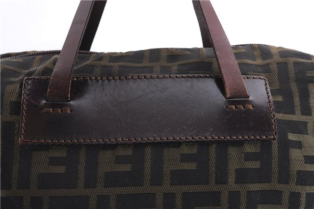 Authentic FENDI Zucca Vintage Tote Hand Bag Nylon Leather Brown 2845E