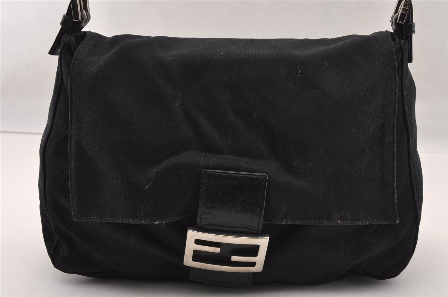 Authentic FENDI Mamma Baguette Shoulder Hand Bag Jersey Leather Black Junk 2845I
