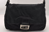 Authentic FENDI Mamma Baguette Shoulder Hand Bag Jersey Leather Black Junk 2845I
