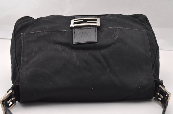 Authentic FENDI Mamma Baguette Shoulder Hand Bag Jersey Leather Black Junk 2845I