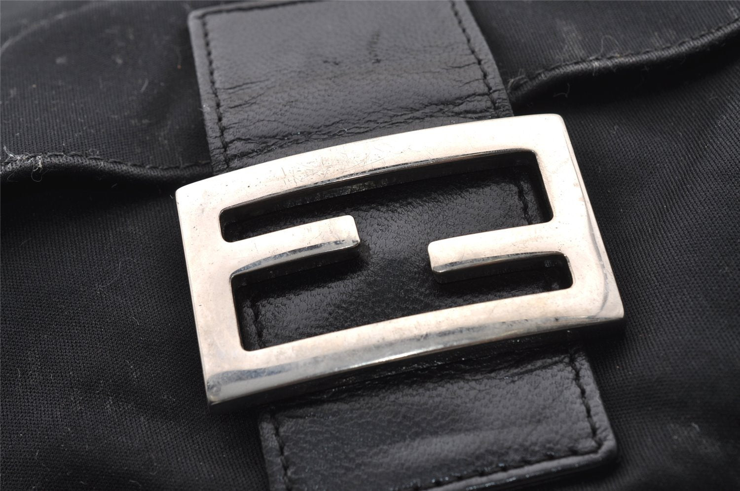 Authentic FENDI Mamma Baguette Shoulder Hand Bag Jersey Leather Black Junk 2845I