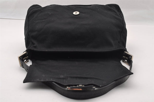 Authentic FENDI Mamma Baguette Shoulder Hand Bag Jersey Leather Black Junk 2845I