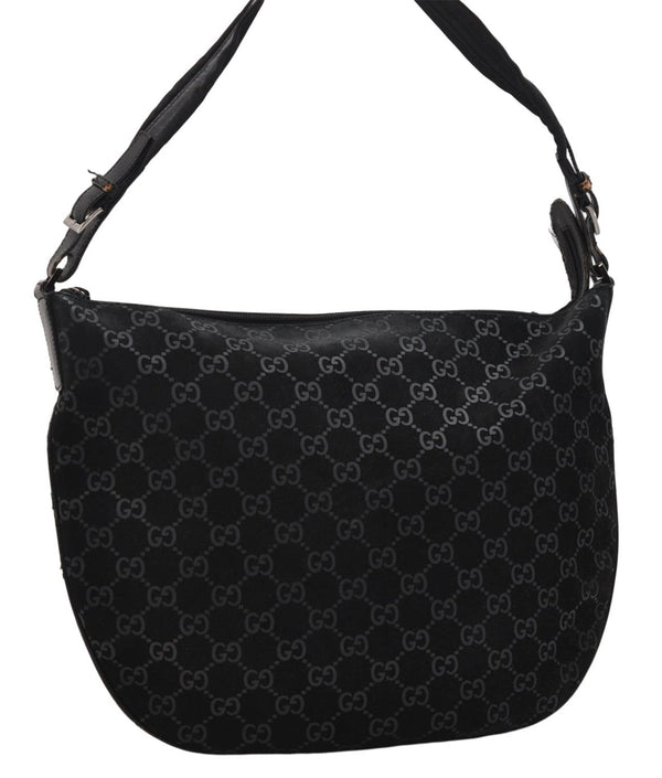 Authentic GUCCI Vintage Shoulder Tote Bag GG Suede Leather 0011206 Black 2846E