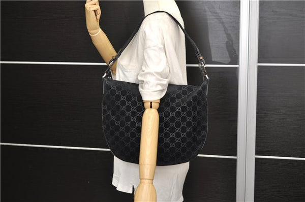 Authentic GUCCI Vintage Shoulder Tote Bag GG Suede Leather 0011206 Black 2846E