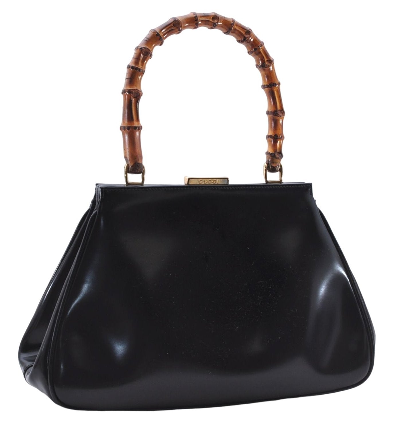 Authentic GUCCI Bamboo Vintage Shoulder Hand Bag Purse Enamel Black 2847E