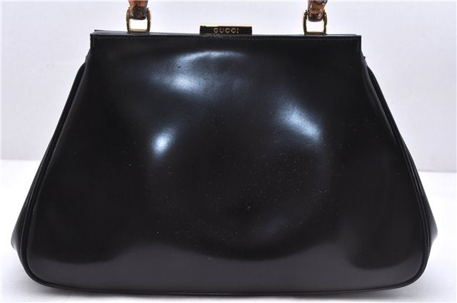 Authentic GUCCI Bamboo Vintage Shoulder Hand Bag Purse Enamel Black 2847E