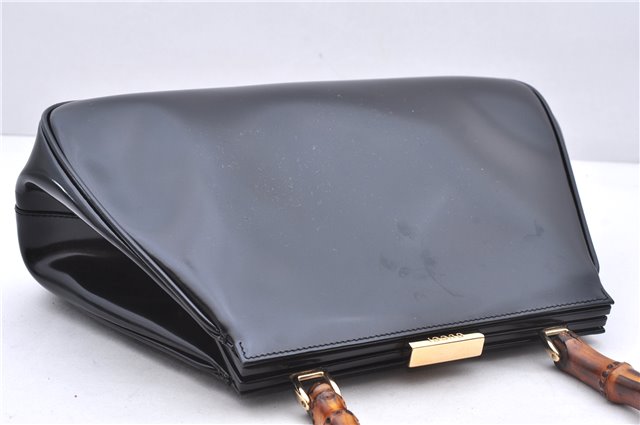 Authentic GUCCI Bamboo Vintage Shoulder Hand Bag Purse Enamel Black 2847E