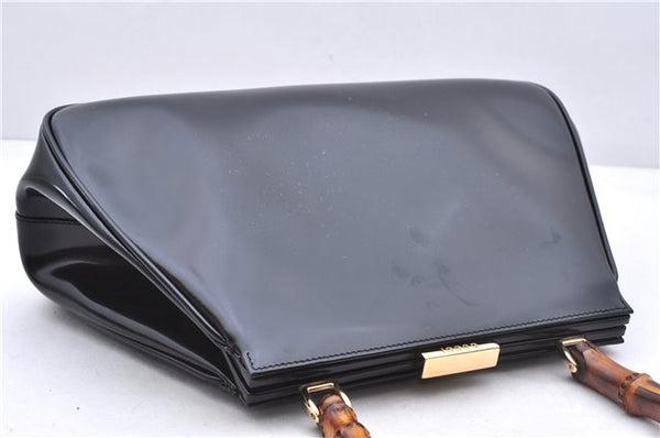 Authentic GUCCI Bamboo Vintage Shoulder Hand Bag Purse Enamel Black 2847E